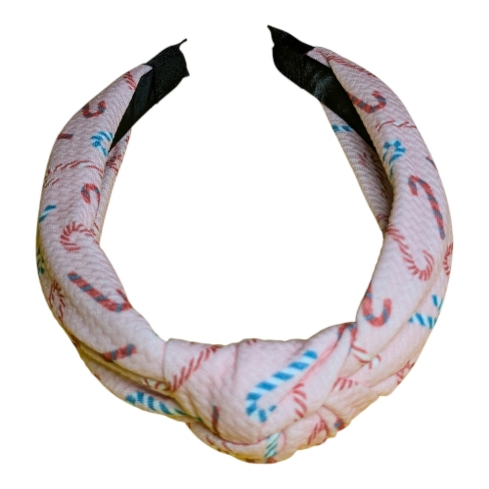 Christmas Candy Knot Headband O/S Candy Cane Print Light Pink NEW